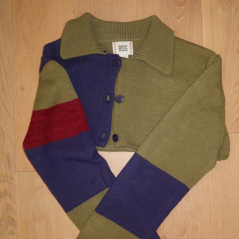 Urban Outfitters Dark Green Patch Work cropped sweater (one of a kind)